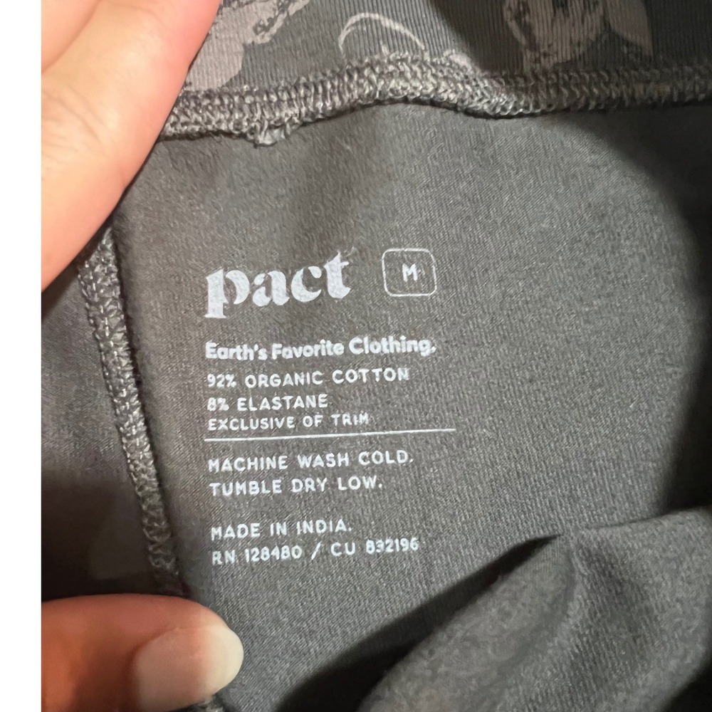 Pact Organic Cotton High Rise Floral Leggings Charcoal Grey Medium Lounge Eco - Picture 6 of 6